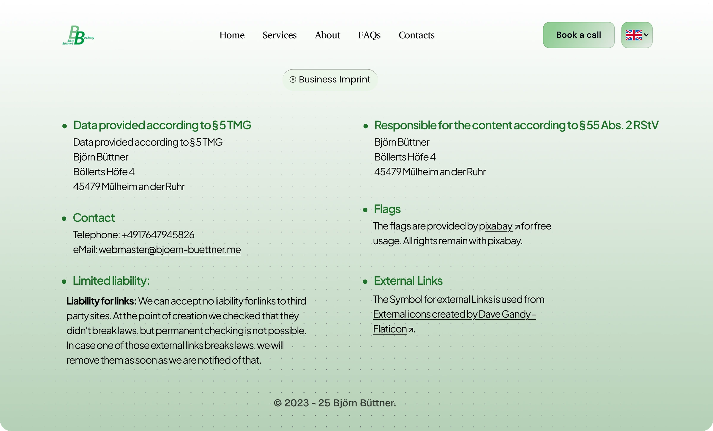 BB's Backing light mode imprint page